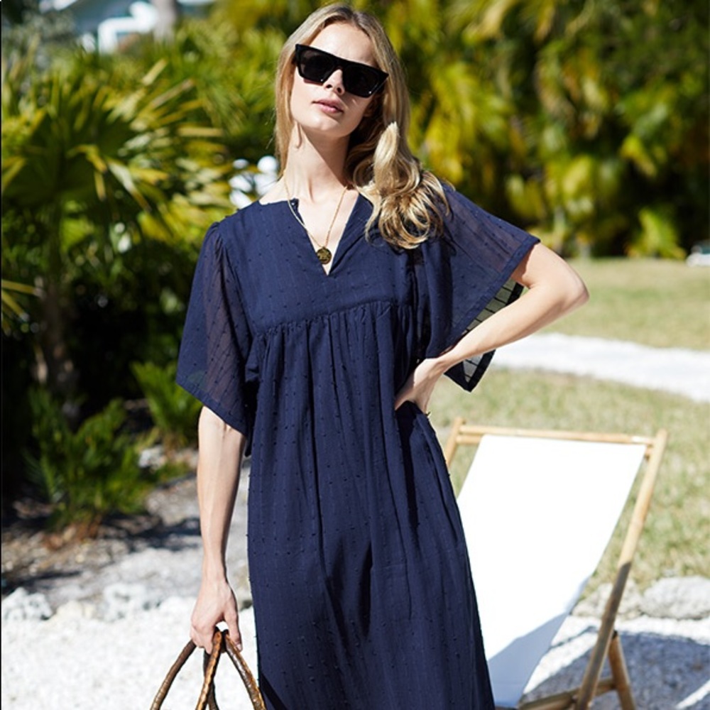 Emerson Fry Basalie Midi Dress Dot Stripe Maritime